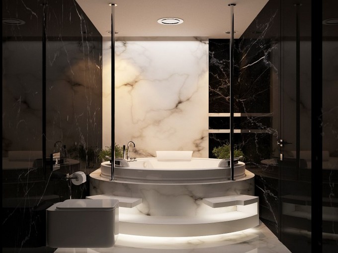 marble walls in luxury bathroom maison valentina