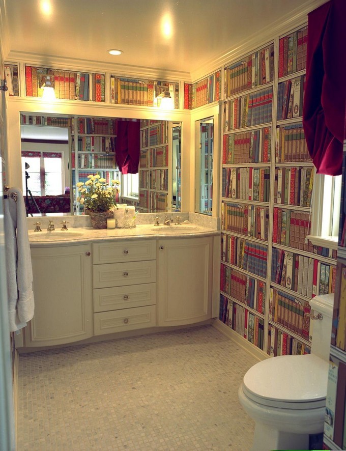modern bathroom with bookshelves 3